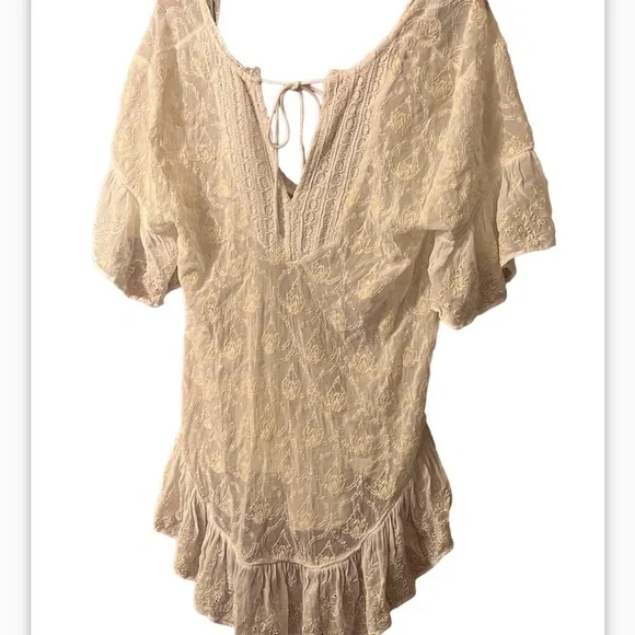 Anthropolgie silky lace embroidery top Sz XS cover up mini dress - Picture 4 of 9